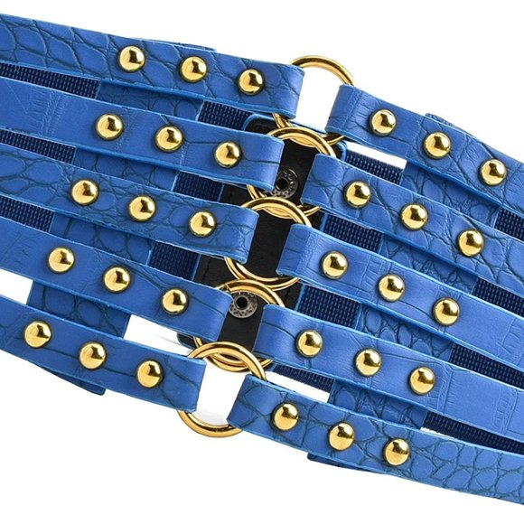 Womens Faux Leather 5 Metal Rings Wide Waist Belt main image 6